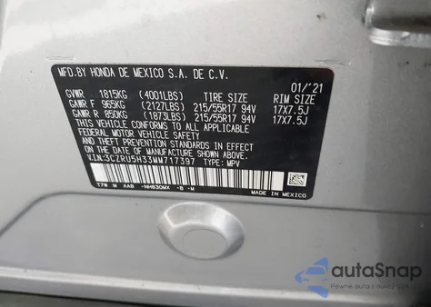 2021 Honda Hr-V 2Wd Lx from USA, damaged, VIN 3CZRU5H33MM717397